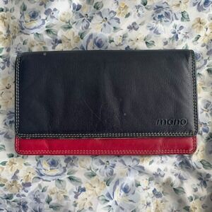 Mano‎ Germany Leather Wallet Womens Multicolor Red Blue Snap Bifold Organizer